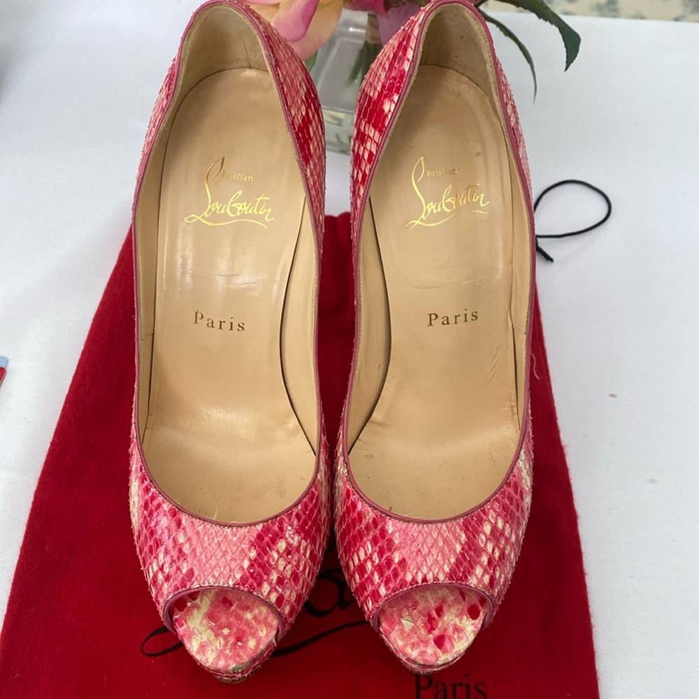 Christian Louboutin Snake Skin Platform Peep Toe Pump
